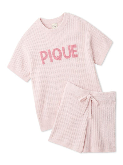 Logo Jacquard Ribbed Knit Loungewear Set gelato pique