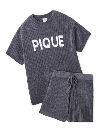 Logo Jacquard Ribbed Knit Loungewear Set in NAVY, Women's Loungewear Set at Gelato Pique USA