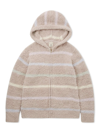 Gelato Cozy Striped Zip-Up Hoodie in Beige, Women's Loungewear Hoodies & Sweatshirts Zip-ups & Pullovers at Gelato Pique USA