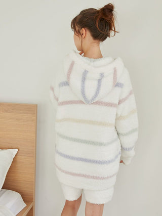 Gelato Cozy Striped Zip-Up Hoodie in Off White, Women's Loungewear Hoodies & Sweatshirts Zip-ups & Pullovers at Gelato Pique USA