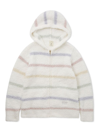 Gelato Cozy Striped Zip-Up Hoodie in Off White, Women's Loungewear Hoodies & Sweatshirts Zip-ups & Pullovers at Gelato Pique USA