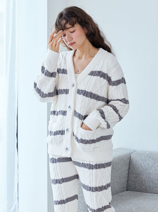 Baby Moco Aran Button up Cardigan in Ivory, Comfy and Luxury Women's Loungewear Cardigan at Gelato Pique USA