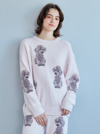 Toy Poodle Pullover Sweater by Gelato Pique with jacquard poodle motifs, showcasing soft and plush fabric for cozy lounging.