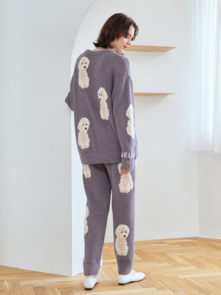 Model wearing Toy Poodle Pullover Sweater by Gelato Pique, featuring plush moco fabric and adorable jacquard poodle motifs.