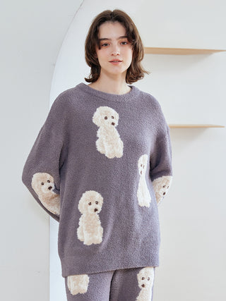 Toy Poodle Pullover Sweater by Gelato Pique featuring plush fabric and jacquard poodle motifs for cozy lounging.