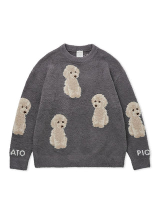 Gray Toy Poodle Pullover Sweater with plush fabric featuring playful jacquard poodle motifs by Gelato Pique.