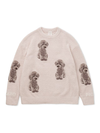 Cozy Toy Poodle Pullover Sweater by Gelato Pique featuring playful jacquard poodle motifs on plush moco fabric, offering softness and warmth.