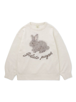 Baby Moco Rabbit Jacquard Pullover Sweater in Off White, Women's Pullover Sweaters at Gelato Pique USA