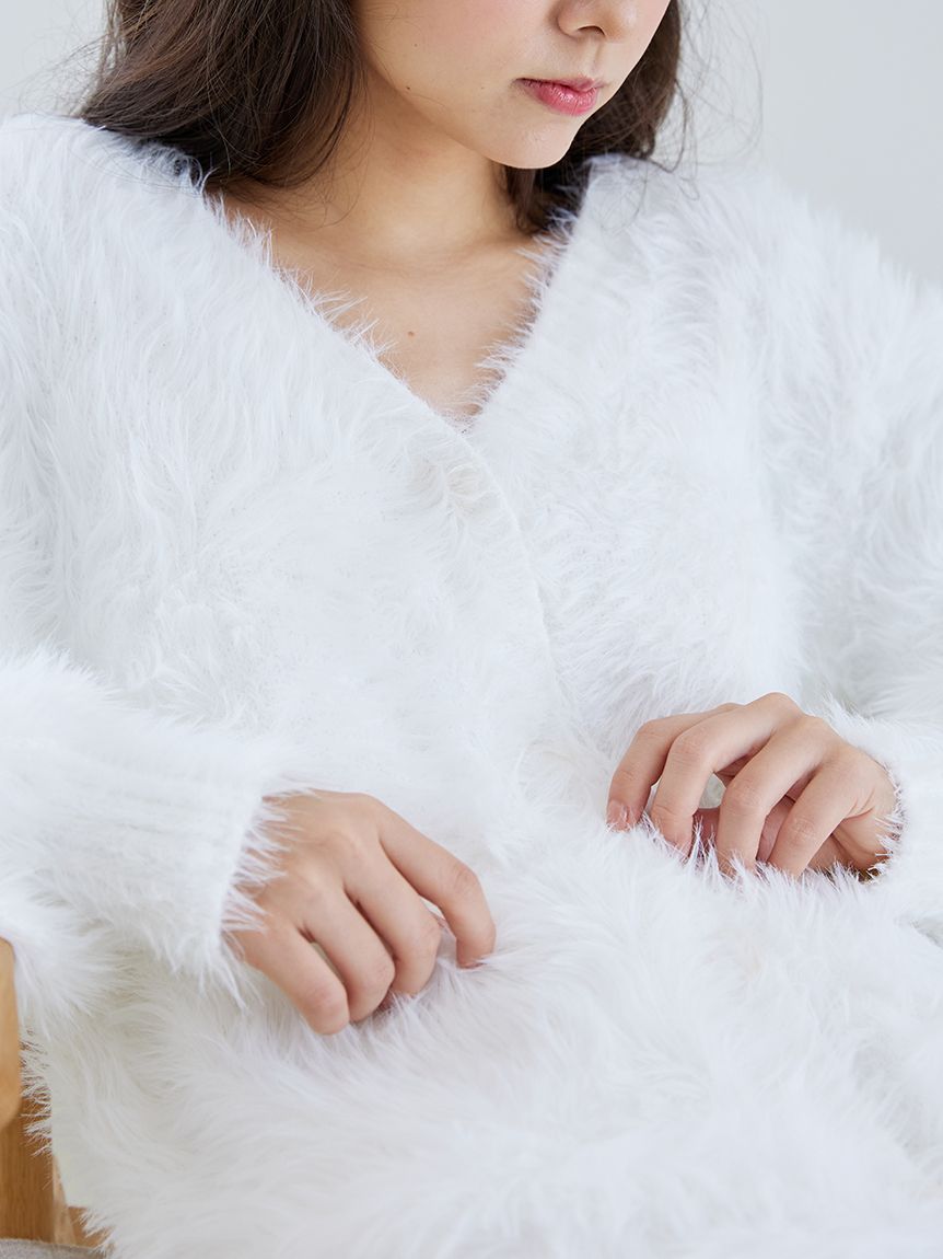 Fuzzy White Cardigan Set Rabbit Moco Fuzzy Cardigan