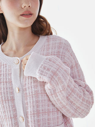 Plaid Button-Up Knit Cardigan in Pink, Comfy and Luxury Women's Loungewear Cardigan at Gelato Pique USA