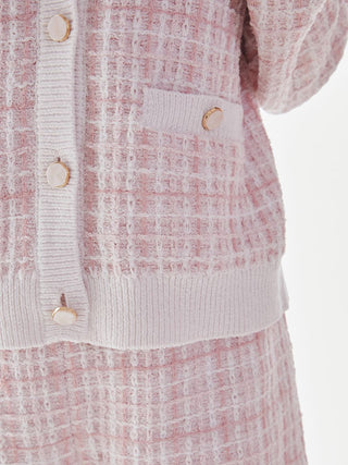 Plaid Button-Up Knit Cardigan in Pink, Comfy and Luxury Women's Loungewear Cardigan at Gelato Pique USA