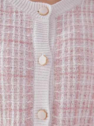 Plaid Button-Up Knit Cardigan in Pink, Comfy and Luxury Women's Loungewear Cardigan at Gelato Pique USA