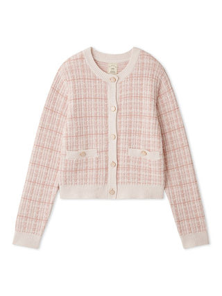 Plaid Button-Up Knit Cardigan in Pink, Comfy and Luxury Women's Loungewear Cardigan at Gelato Pique USA