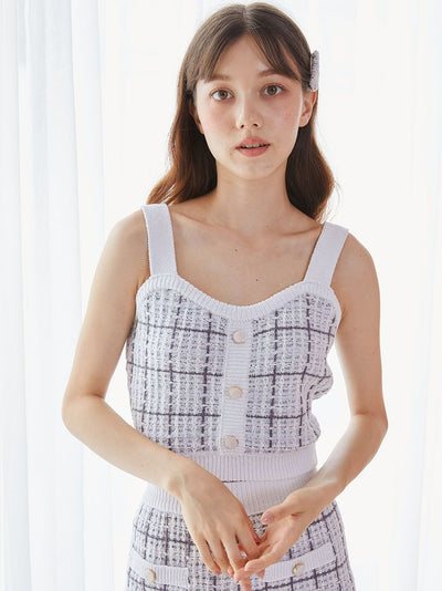 Plaid Buttoned Knit Crop Top gelato pique