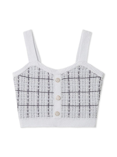 Plaid Buttoned Knit Crop Top gelato pique