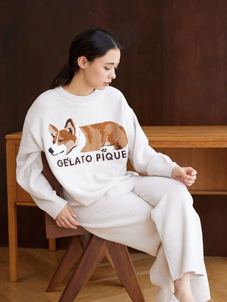 SLEEPING DOG Pullover Sweater in Beige, Women's Pullover Sweaters at Gelato Pique USA