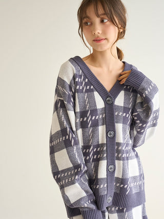 Air Moco Check Sweater Cardigan in Navy, Comfy and Luxury Women's Loungewear Cardigan at Gelato Pique USA