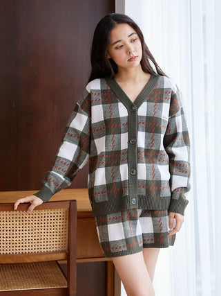 Air Moco Check Sweater Cardigan in Green, Comfy and Luxury Women's Loungewear Cardigan at Gelato Pique USA