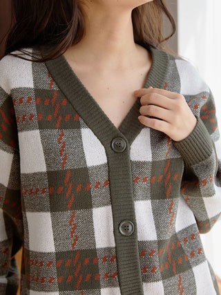 Air Moco Check Sweater Cardigan in Green, Comfy and Luxury Women's Loungewear Cardigan at Gelato Pique USA