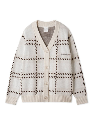 Air Moco Check Sweater Cardigan in Beige, Comfy and Luxury Women's Loungewear Cardigan at Gelato Pique USA