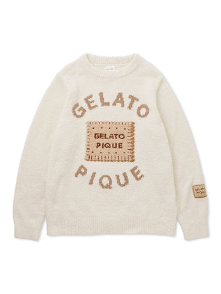 Powder Biscuit Jacquard Pullover Sweater with 'Gelato Pique' design in creamy white and biscuit colors, ultra-soft and luxurious fit.