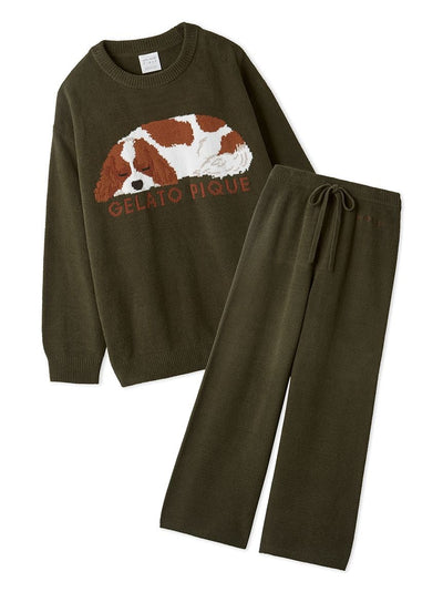 Air Moco SLEEPING DOG Jacquard Pullover Sweater & Lounge Pants SET gelato pique