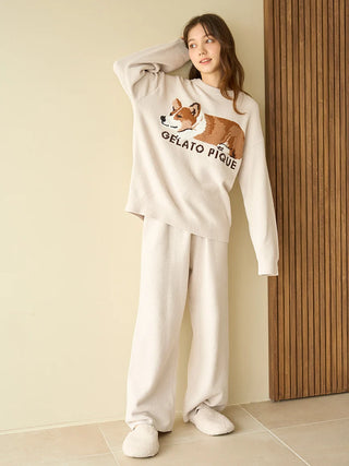 Air Moco SLEEPING DOG Jacquard Pullover Sweater & Lounge Pants SET