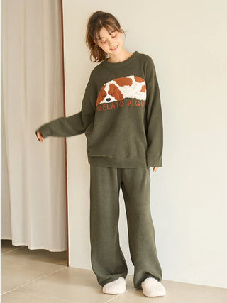 Air Moco SLEEPING DOG Jacquard Pullover Sweater & Lounge Pants SET