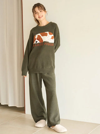 Air Moco SLEEPING DOG Jacquard Pullover Sweater & Lounge Pants SET