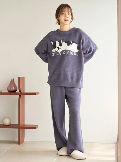 Air Moco SLEEPING DOG Jacquard Pullover Sweater & Lounge Pants SET gelato pique