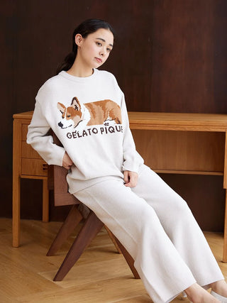 Air Moco SLEEPING DOG Jacquard Pullover Sweater & Lounge Pants SET