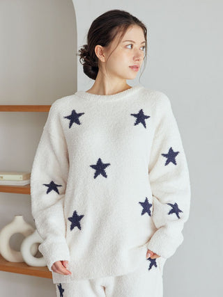 Cozy Gelato Pique USA star-patterned off-white pullover, perfect for premium loungewear and sleepwear, home lounging.