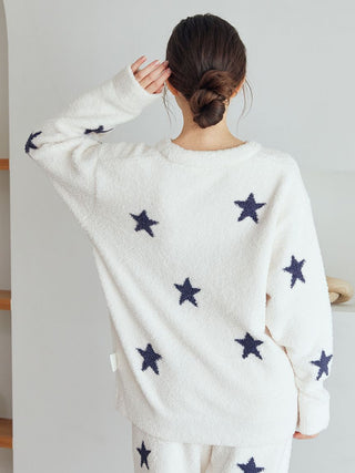 Cozy Powder Star Jacquard Pullover in off-white with navy stars by Gelato Pique USA, ideal for premium loungewear and home lounging.