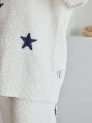 Off-white and navy star-patterned pullover by Gelato Pique USA. Cozy, premium loungewear ideal for home lounging and sleepwear.