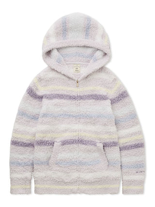 Gelato Random Border Zip-Up Hoodie with gradient stripe pattern and front pocket in soft pastel colors, perfect for casual styling.