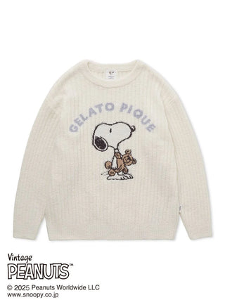 Gelato Pique Snoopy and Teddy Bear Pullover Sweater in White, featuring Vintage Peanuts design.