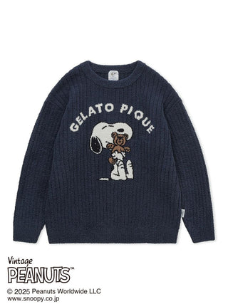 Navy SNOOPY×BEAR Pullover Sweater with jacquard Snoopy and teddy bear design from PEANUTS by Gelato Pique.