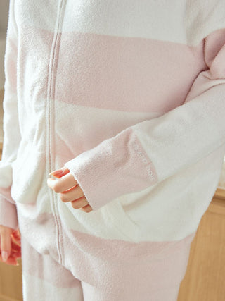 Close-up of the Durable Smoothie Border Comfort Hoodie by Gelato Pique USA, showcasing its premium loungewear and plush fabric texture.