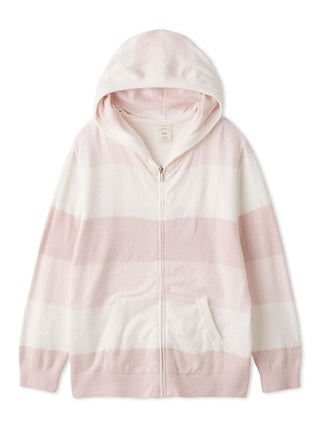 Gelato Pique USA Durable Smoothie Border Comfort Hoodie, premium loungewear, in light pink and white stripes with a cozy hood.