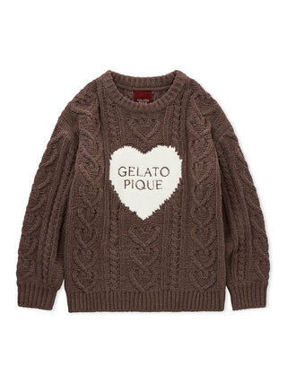 Heart Aran Pullover Sweater by Gelato Pique with heart motifs and logo, featuring a cozy Aran cable-knit pattern in luxurious knitwear.