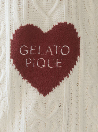 Heart Aran Pullover Sweater with Gelato Pique logo in red on cream cable-knit fabric, featuring embroidered heart motif.