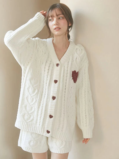 [Valentine] Heart Aran Cozy Cardigan gelato pique