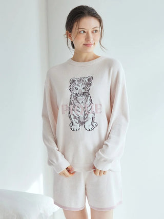 Gelato Pique USA pale pink White Tiger Pullover & Shorts, featuring soft jacquard design. Premium loungewear and sleepwear.