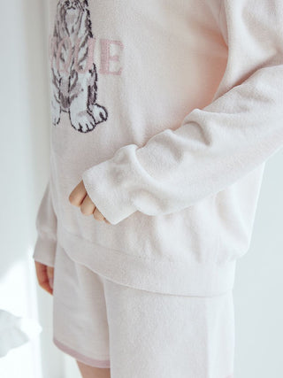 Gelato Pique USA pale pink White Tiger Pullover & Shorts Loungewear Set with PIQUE logo, premium loungewear and sleepwear.