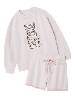 White Tiger Pullover & Shorts Loungewear Set with cute tiger motif by Gelato Pique USA, cozy and chic lounge outfit.