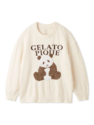 Off-white Panda Jacquard Pullover Sweater by Gelato Pique USA, featuring premium loungewear and sleepwear design with panda logo.