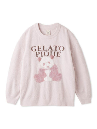 Gelato Pique USA pink Panda Jacquard Pullover Sweater with panda print, ideal for premium loungewear and sleepwear.