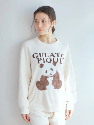 Gelato Pique USA off-white Panda Jacquard Pullover Sweater with logo, perfect premium loungewear and sleepwear for panda lovers.