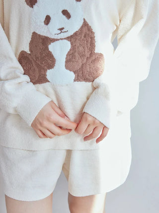 Off-white Panda Jacquard Pullover Sweater by Gelato Pique USA, premium loungewear, featuring a cute sitting panda design for spring.