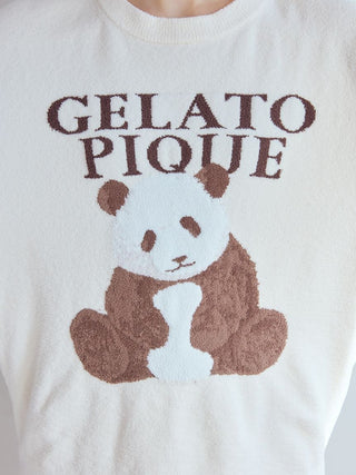 Off-white Panda Jacquard Pullover Sweater by Gelato Pique USA, featuring a cute sitting panda, perfect for premium loungewear and sleepwear.